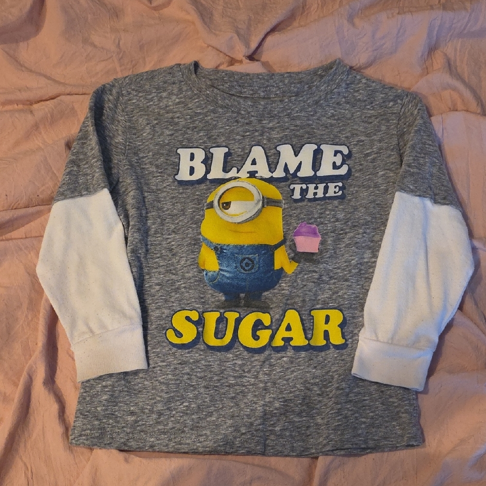 Universal Gray and White Long Sleeve Tee with Yellow Cartoon
